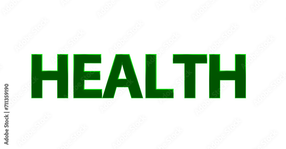 HEALTH - Gesundheit - grüne plakative 3D-Schrift, Sport, Wellness, Medikamente, Stress, Fitness, Freisteller, Rendering HEALTH - Gesundheit - grüne plakative 3D-Schrift, Sport, Wellness, Medikamente, Stress, Fitness, Freisteller, Rendering
