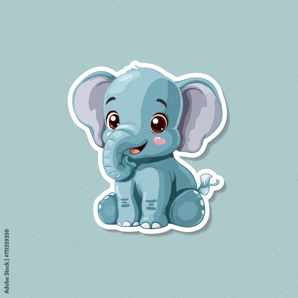 Fototapeta premium Cute baby elephant sticker vector illustration