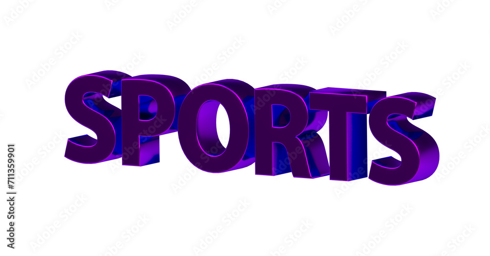 Sports - violette plakative 3D-Schrift, Sport, Training, Fitness, Ausdauer, Freizeit, Fußball, Basketball, Laufen, Tennis, Schwimmen, Joggen, Yoga, Bodybuilding,  Radsport, Freisteller
