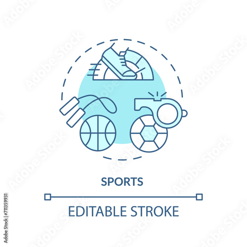 2D editable blue sports icon, monochromatic isolated vector, thin line illustration representing extracurricular activities.