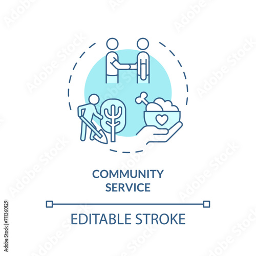 2D editable blue community service icon, monochromatic isolated vector, thin line illustration representing extracurricular activities.