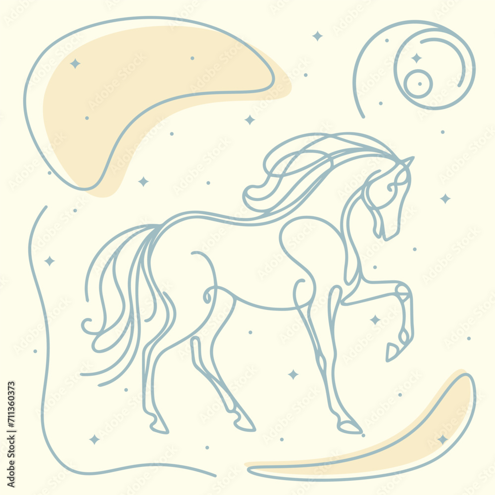 Hand drawn horse silhouette one line art illustration Hand drawn horse silhouette one line art illustration