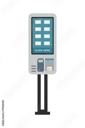 Kiosk for self-odering and self payment. Floor standing interactive kiosks in flat style.