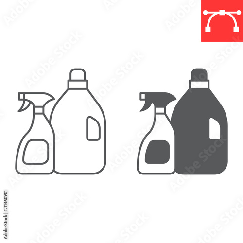 Cleaning products line and glyph icon, grocery store and household chemical, washing gel vector icon, vector graphics, editable stroke outline sign, eps 10.