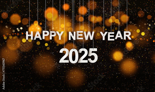 Konstfotografi Happy New Year 2025 with small glitters sparkling down