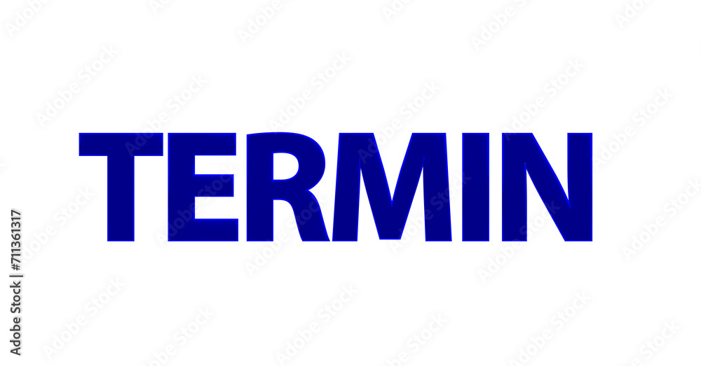 Termin - blaue plakative 3D-Schrift, Treffen, Meeting, Buchung, Arzttermin, Zeitslot, Planung, Online, Freisteller, Rendering
