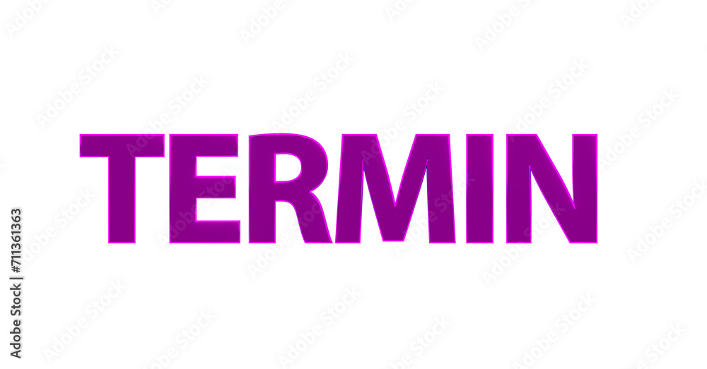 Termin - pinke plakative 3D-Schrift, Treffen, Meeting, Buchung, Arzttermin, Zeitslot, Planung, Online, Freisteller, Rendering
