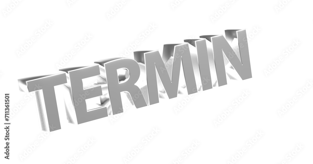 Termin - silberne plakative 3D-Schrift, Treffen, Meeting, Buchung, Arzttermin, Zeitslot, Planung, Online, Freisteller, Rendering
Termin - silberne plakative 3D-Schrift, Treffen, Meeting, Buchung, Arzttermin, Zeitslot, Planung, Online, Freisteller, Rendering