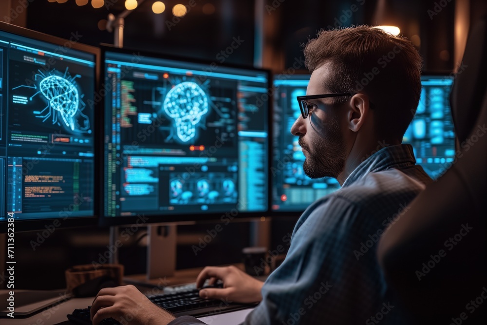 Data scientist at work, neural network specialist coding neural network Data scientist at work, neural network specialist coding neural network