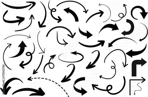 Black Curve Arrow Vector Illustration. curve arrows silhouettte set, Direction Indicators, Movement, Flow Symbols. Perfect for Web Design, Presentations, Infographics photo