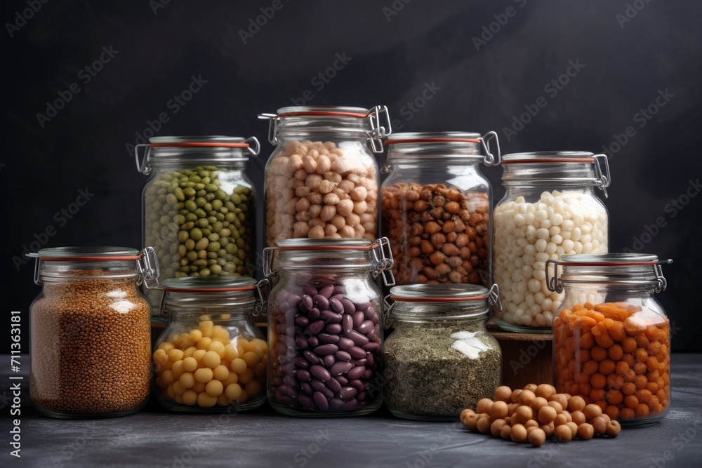 Various dried legumes in jars
