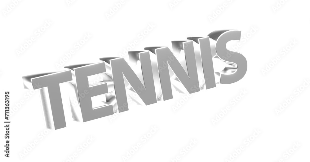 Tennis - silberne plakative 3D-Schrift, Sport, Tennisplatz, Aufschlag, Vorhand, Rückhand, Equipment, Training, Technik, Tennistraining, Doppelstrategie, Platzierung, Freisteller Renderi Tennis - silberne plakative 3D-Schrift, Sport, Tennisplatz, Aufschlag, Vorhand, Rückhand, Equipment, Training, Technik, Tennistraining, Doppelstrategie, Platzierung, Freisteller Renderi
