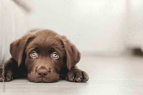 Adorable brown puppy on white background 