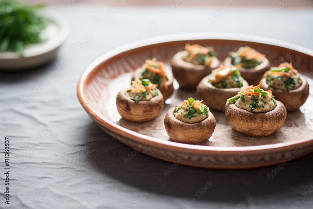 stuffed mushrooms on a ceramic dish