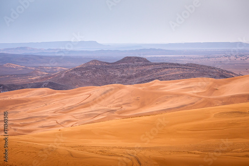 Colorful desert dunes with beautiful background in Sahara  Merzouga  Morocco