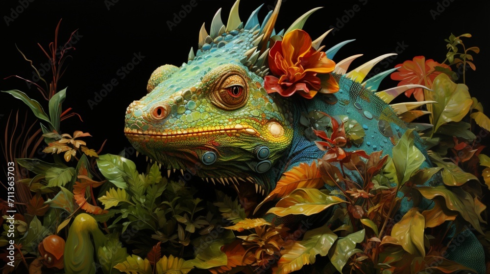 A lifelike depiction of a chameleon in its natural habitat - Generative AI A lifelike depiction of a chameleon in its natural habitat - Generative AI