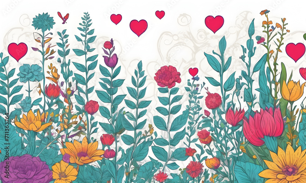 Garden affection - vibrant floral St Valentine's Day concept. AI illustration - St Valentine's Day concept background. Digital AI illustration