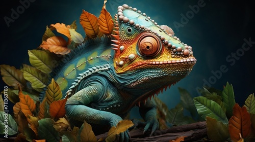 A lifelike depiction of a chameleon in its natural habitat - Generative AI