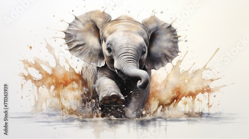 A lifelike depiction of a playfu lbaby elephant in paiting style - Generative AI