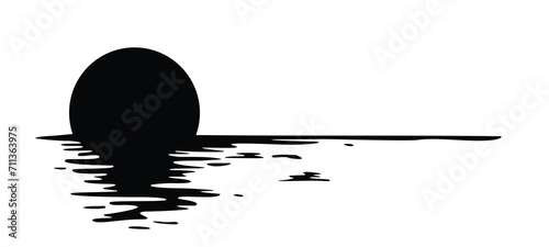 Night landscape with moon and lake.