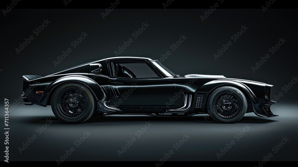 Realistic black car SUV isolated on black background side view