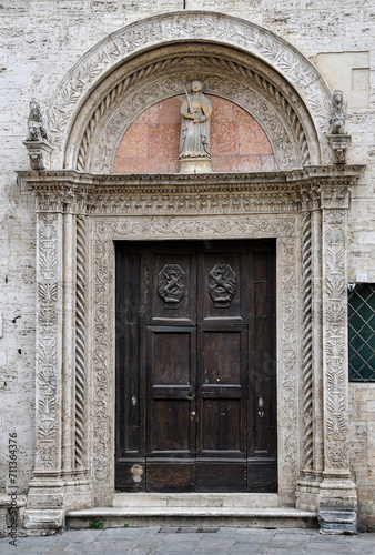Intricate door of Palazzo del Capitano del Popolo in Perugia  Italy