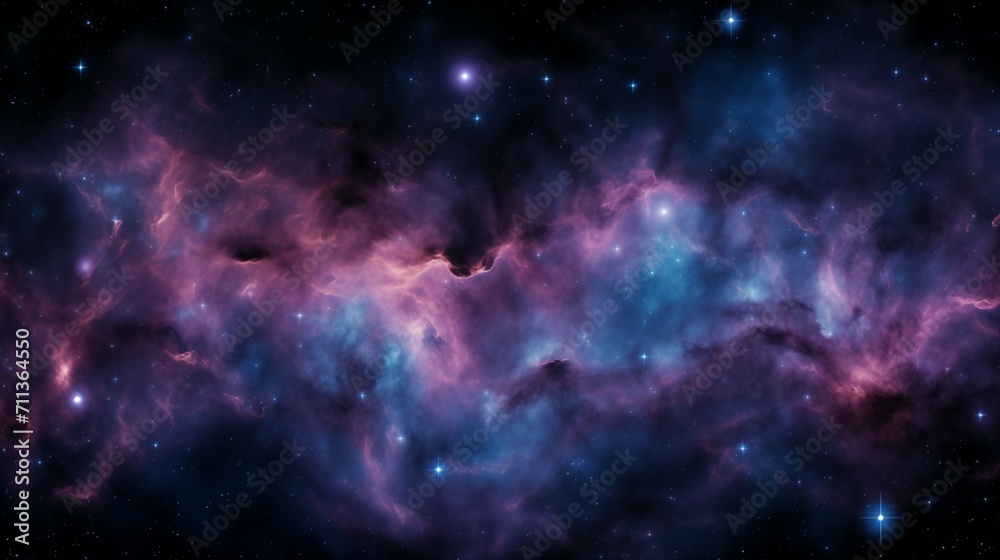 Majestic Purple Nebula with Stars, Cosmic Galaxy Space Background