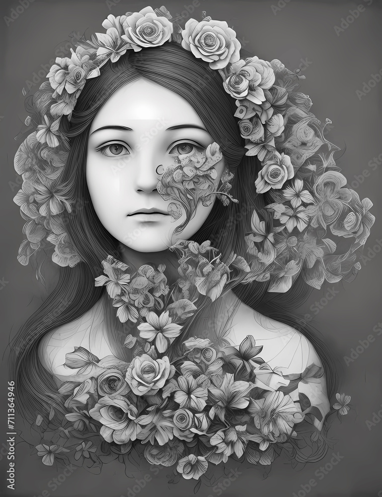 Surreal portraits,flower style, monochrome,lith printing Surreal portraits,flower style, monochrome,lith printing