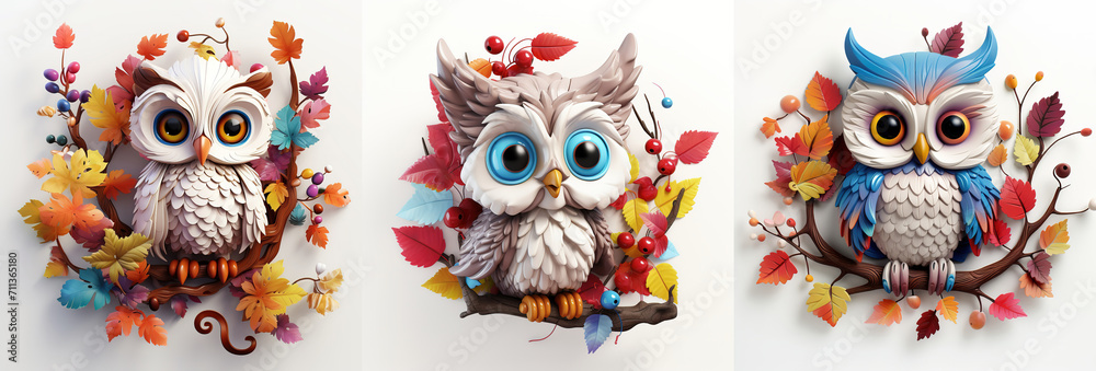 A delightful 3d cartoon style nursery artwork with owl