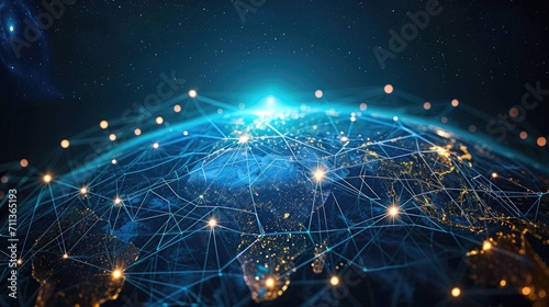 The global hub where technology intertwines with interconnected nodes photo