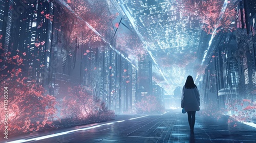 A futuristic dreamscape where reality is sculpted by a digital network