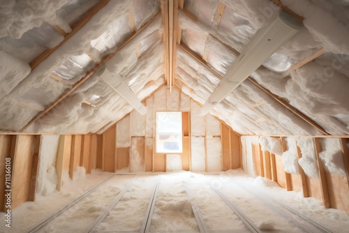 Foam sprayed insulated attic Generative Ai