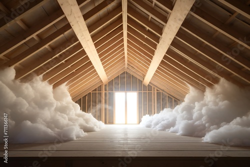 Foam sprayed insulated attic Generative Ai photo