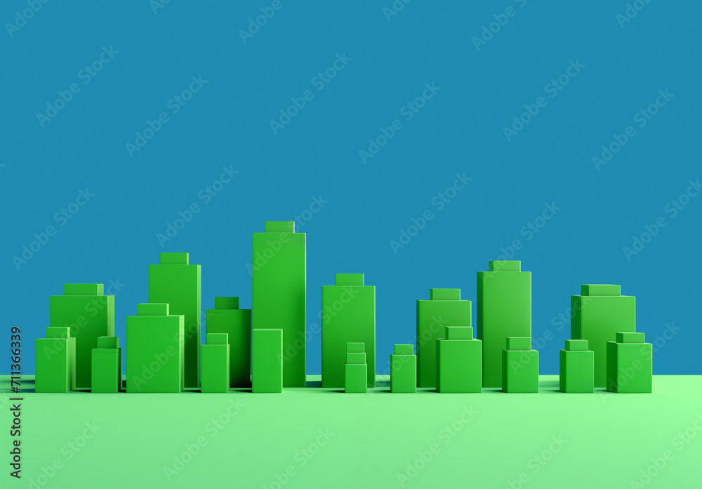 Minimalistic banner for real estate and construction industry. Abstract 3d models of residential buildings in front of blue backdrop with copy space.