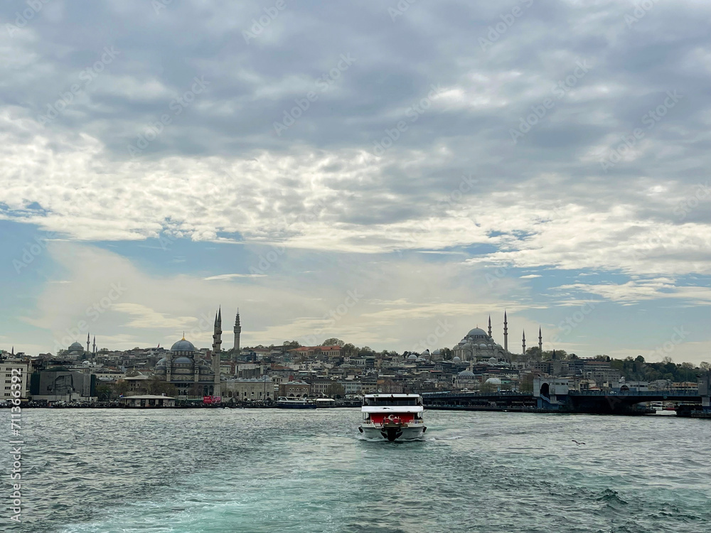 17 of April 2023 - Istanbul, Turkey: Cityscape from the sea