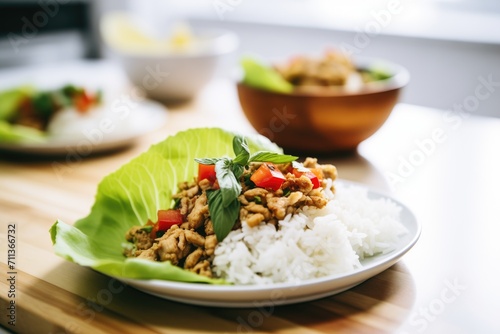 turkey lettuce wraps with a side of jasmine rice