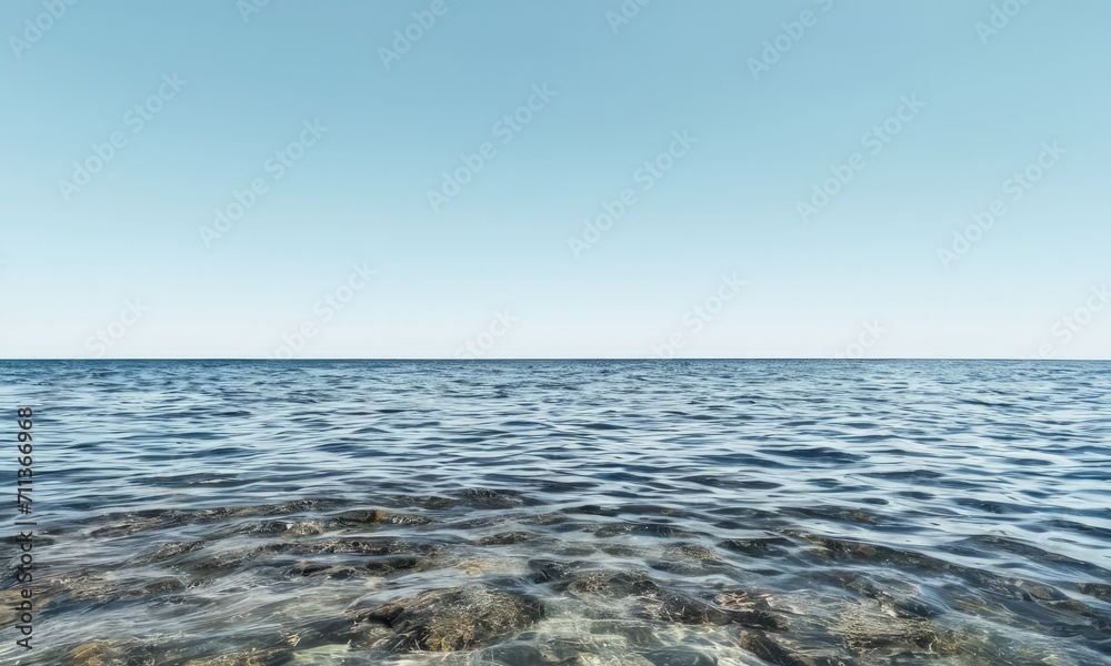 Tranquil Sea Horizon with Clear Blue Skies and Gentle Waves Tranquil Sea Horizon with Clear Blue Skies and Gentle Waves