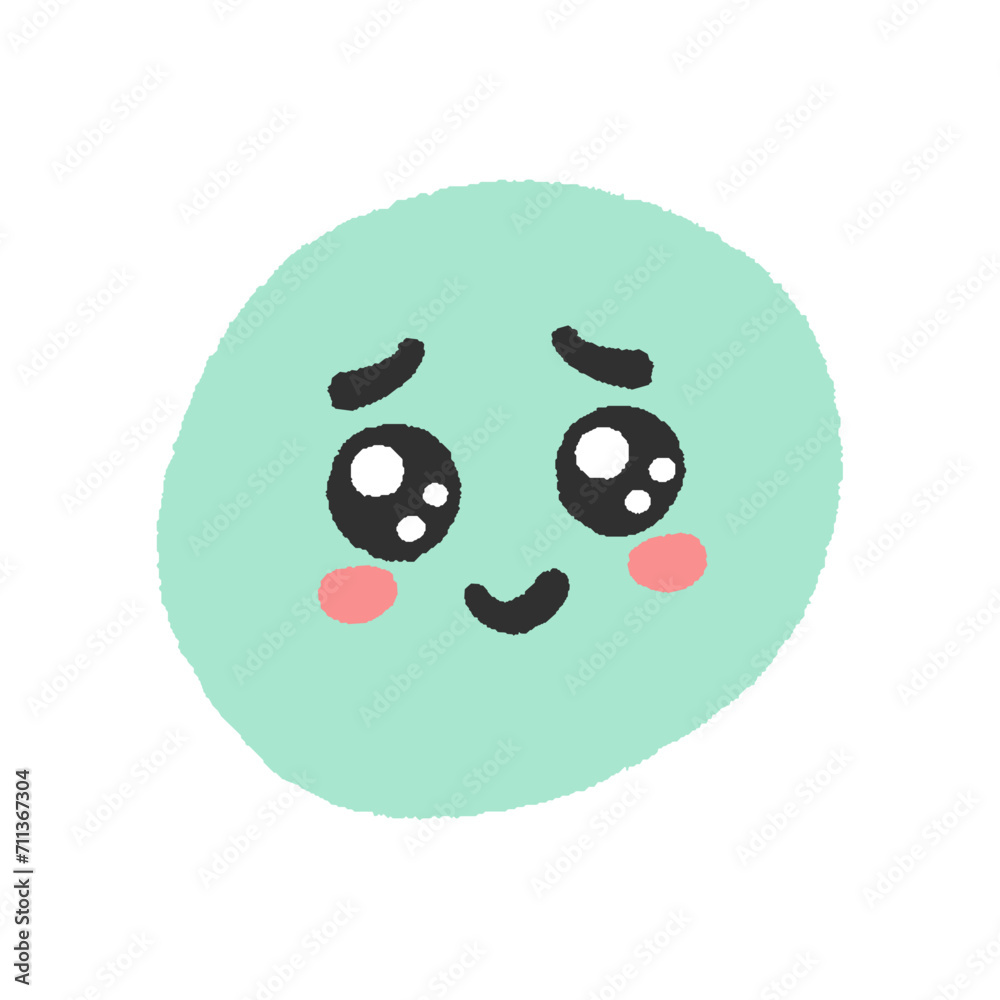 Fototapeta premium うるうるの目で微笑んでいるかわいい手書きの絵文字 - 嬉しそうなぴえんな笑顔のデザイン素材