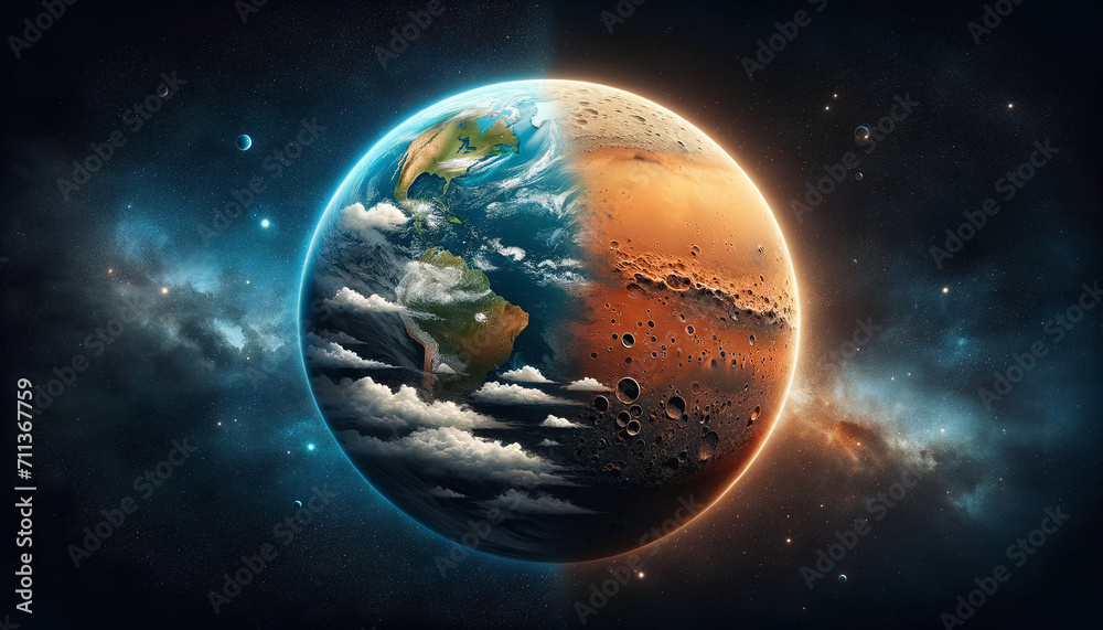 Obraz premium Concepto de un planeta Tierra muerto en el Futuro en la Evolución, simbolizando la urgencia del cambio climático y la necesidad de acción para la sostenibilidad ambiental