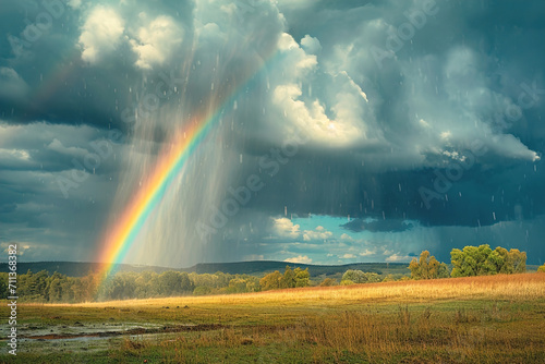 Beauty of rainbows after a storm in the nature.