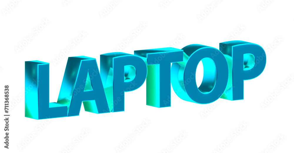 Laptop - türkise plakative 3D-Schrift, Notebook, Computer, mobil, PC, Gaming, Präsentationen, Technologie, Rendering, Freisteller, Alphakanal
