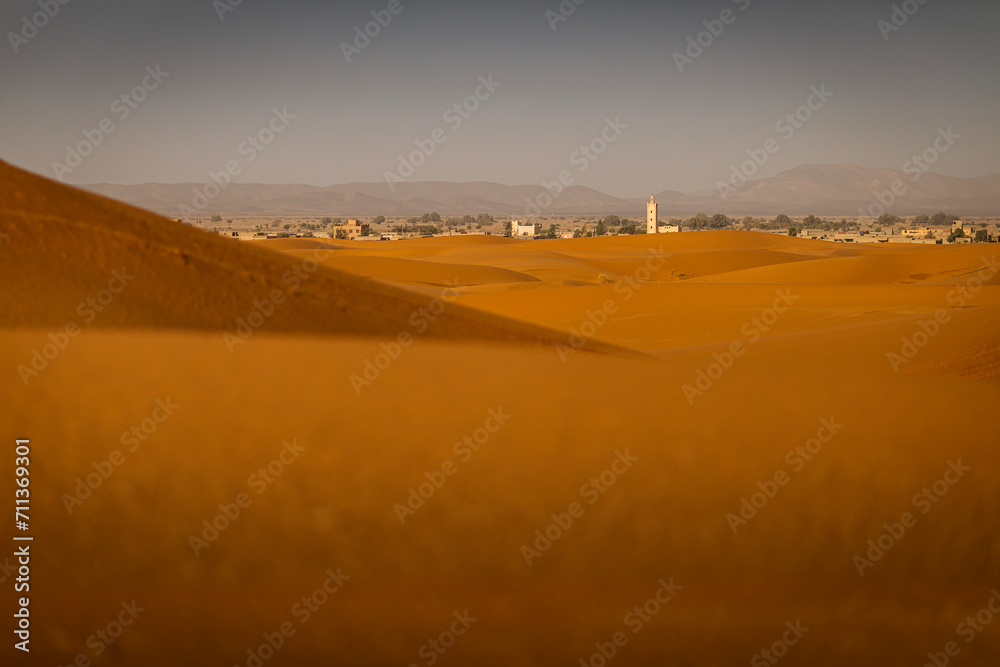 Colorful desert dunes with beautiful background in Sahara, Merzouga, Morocco