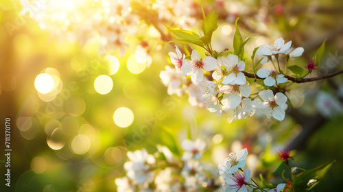 Cherry blossoms in a spring sunny garden, blurred background, bokeh