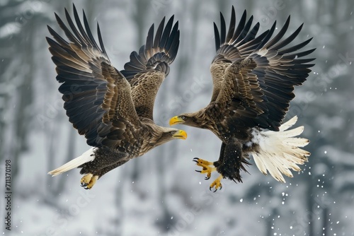 Territorial eagles engaged in midair combat, a breathtaking and aerial spectacle of avian supremacy.