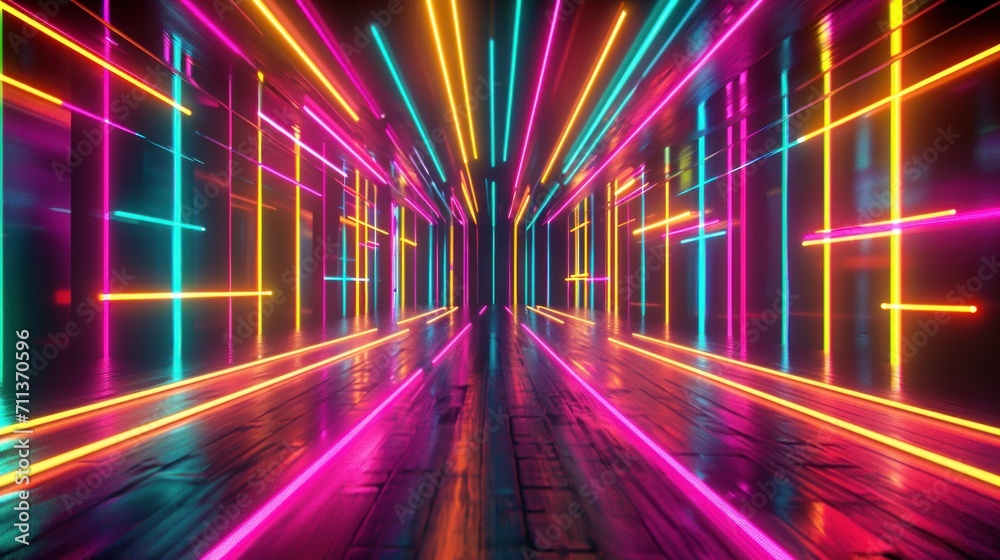Fototapeta premium A mesmerizing wallpaper featuring a colorful array of neon lights, creating a dynamic and captivating background. 