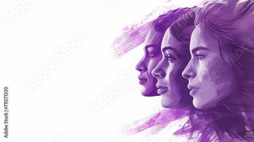 Illustration of three women's faces in International Women's Day. Equality concept