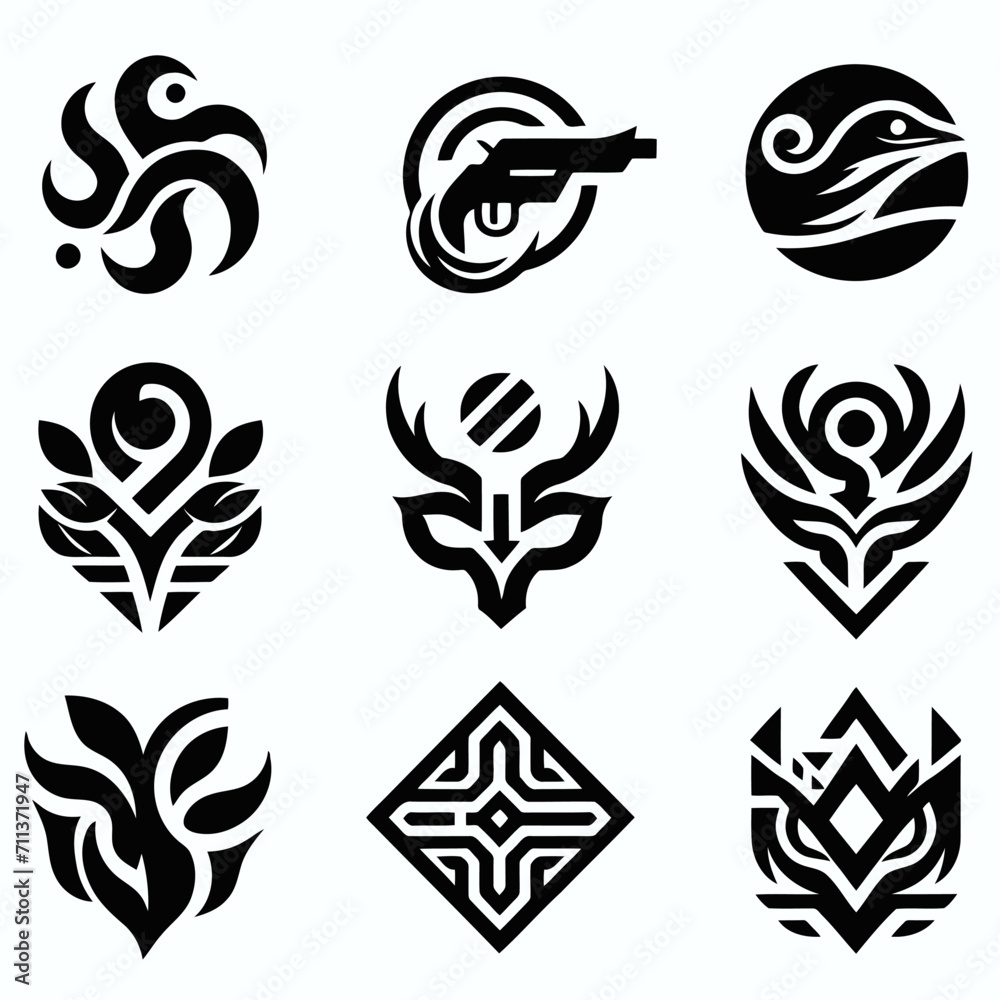 Set of black and white Logo patterns, seamless, vector, design, black, tire, illustration