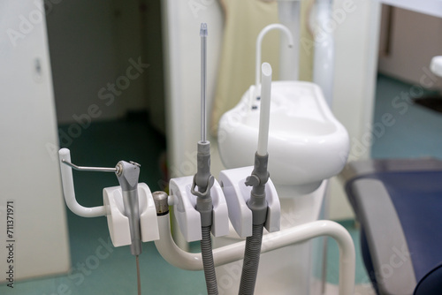 Картината върху платно Main working tools in a dental clinic, air, suction and drill