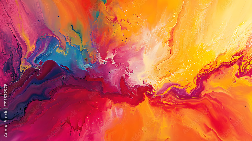 Abstract painting of vibrant colors background. Illustrations painting background with fluid formation, colorful explosions, and bright rainbow color scheme.