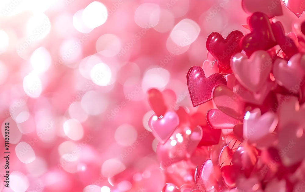 Valentine's day background with hearts bokeh defocused lights.